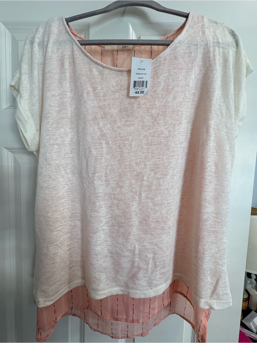 NWT Gibson Layered Top – Size Medium – Cream & Pink Striped